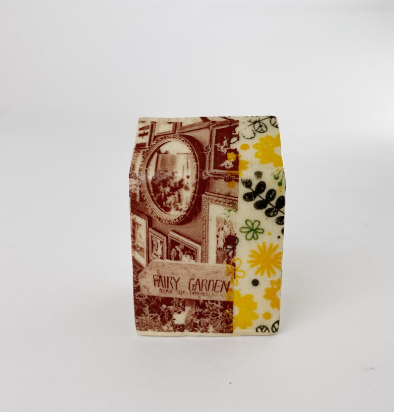 Small Ceramic Art House Live Like Flowers with Vintage Transfer Imagery and Quote Hand Made Ceramics image 3