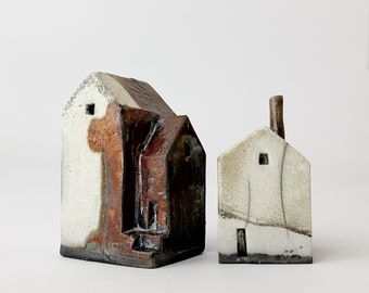 Tiny Abandoned Raku Buildings, "St. Andre’ Del Misuri"- Handmade Ceramics