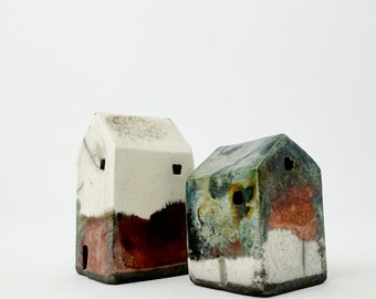 Tiny Abandoned Raku Buildings, "Xenia, Nodaway County"- Handmade Ceramics