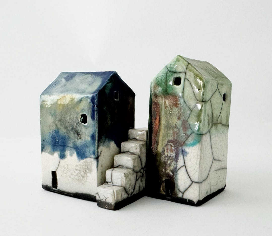 Small RAKU Rural Village Houses With Stairs Handmade Ceramics - Etsy