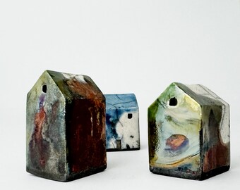 Tiny Abandoned Raku Buildings, "Landmark"- Handmade Ceramics