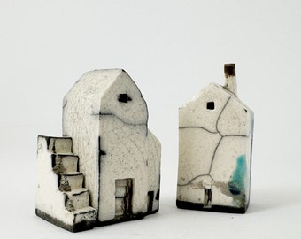 Tiny Abandoned Raku Building,  "Prairie Granary"- Handmade Ceramics, Set of 3