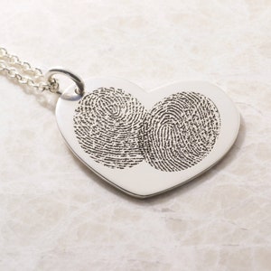 Two Become One Fingerprint Heart Necklace in Sterling Silver image 1