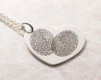 Two Become One Fingerprint Heart Necklace in Sterling Silver