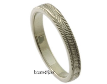 Traditional Narrow Milgrain Edge Fingerprint Wedding Band Sterling Silver