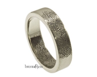 Fingerprint Wedding Ring with Fingertip Prints on the Outside and Inside in Sterling Silver