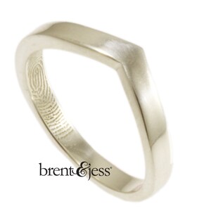 Chevron Fingerprint Ring, Wedding Ring with Your Actual Fingerprint on the Inside Sterling Silver Fingerprint Ring image 1