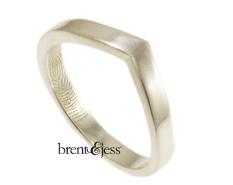 Chevron Fingerprint Ring, Wedding Ring with Your Actual Fingerprint on the Inside - Sterling Silver Fingerprint Ring