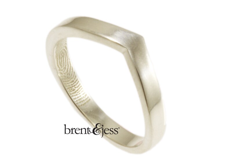 Chevron Fingerprint Ring, Wedding Ring with Your Actual Fingerprint on the Inside Sterling Silver Fingerprint Ring image 1