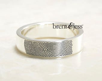 Personalized Fingerprint Ring, custom wedding band , Handmade in the USA with Your Actual Fingerprint