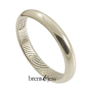 Traditional Low Dome Fingerprint Wedding Ring with Interior Wrap Print in Sterling Silver - 3mm Ring