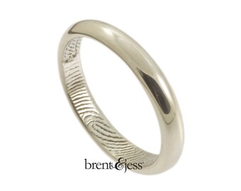 Traditional Low Dome Fingerprint Wedding Ring with Interior Wrap Print in Sterling Silver - 3mm Ring