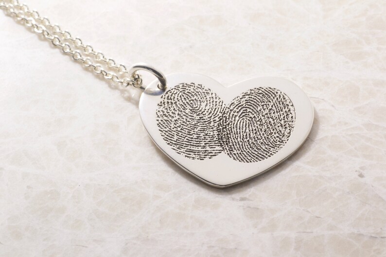 Two Become One Fingerprint Heart Necklace in Sterling Silver image 1