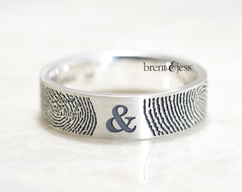 You&Me Forever Your Actual Fingerprint Wedding Ring in Sterling Silver Handmade in the USA