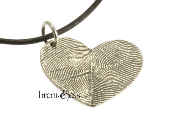 Sterling Silver Custom Double Thumbprints Heart Necklace Or - Thumbprint Heart Pendant Sterling Silver Custom Double Thumbprints Heart Necklace Or - Thumbprint Heart Pendant