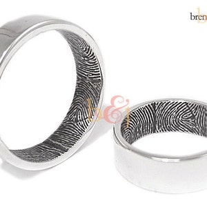 Set of Custom Fingerprint Wedding Bands with Two Wrapped Prints on the Inside - Sterling Silver