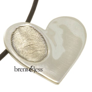 Sterling Silver Custom Handcrafted Children's Fingerprint Heart Pendant one print image 1