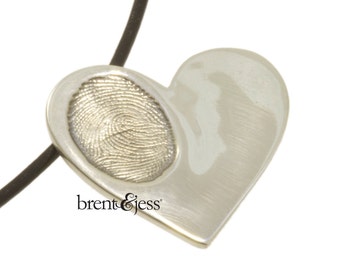 Sterling Silver Custom Handcrafted Children&#39;s Fingerprint Heart Pendant --one print