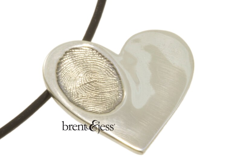 Sterling Silver Custom Handcrafted Children's Fingerprint Heart Pendant one print image 1