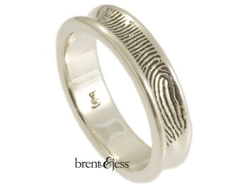 Concave Fingerprint Wedding Ring in Sterling Silver