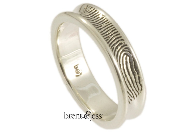 Concave Fingerprint Wedding Ring in Sterling Silver image 1