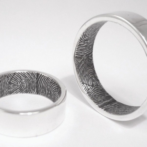 Set of two double print sterling silver fingerprint rings