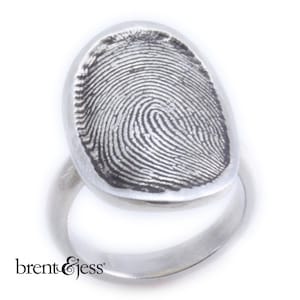 Sterling Silver Custom Signet Fingerprint Ring with Half Round 4mm Shank