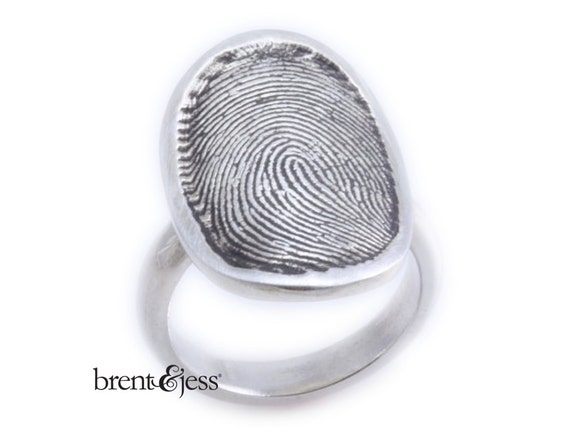 Sterling Silver Custom Signet Fingerprint Ring With Half Round 4mm