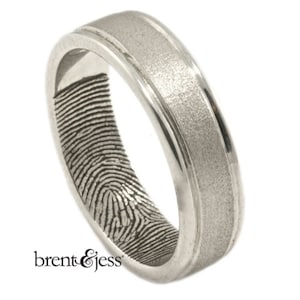 Hand-Carved Rims handcrafted Fingerprint Wedding Band with Interior Tip Print Custom Fingerprint Ring