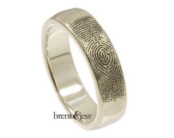 Organic Design Fingerprint Wedding Band with Refined Edge in Sterling Silver