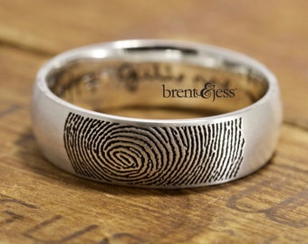 Custom Handcrafted Fingerprint Ring,  Wedding Band - Low Dome, Comfort Fit, in sterling silver