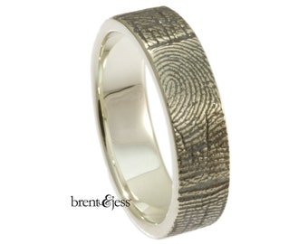 Fingerprint RIng, Personalized Custom Handcrafted band Exterior Fingerprint Wrap - Your Fingerprint