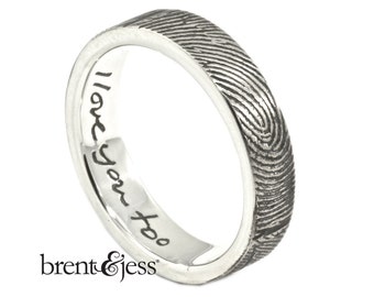 personalized ring I love you too... 5mm exterior wrap with handwritten detail