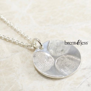 Custom Fingerprint Family Necklace in Sterling with 3 Fingerprints