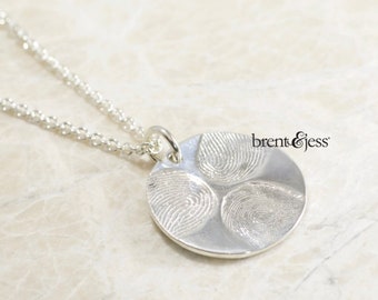 Custom Fingerprint Family Necklace in Sterling with 3 Fingerprints