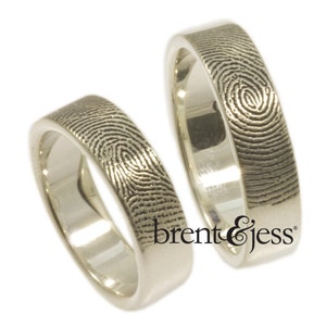 Custom 6mm Fingerprint Wedding rings or Commitment Bands with Your Unique Fingerprint