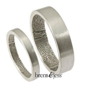 The Original FingerprintRing Set with Wrapped Prints on the Inside Sterling Silver Fingerprint wedding bands image 1