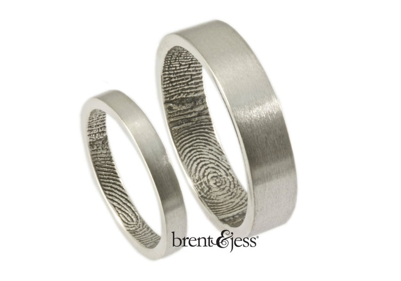 The Original FingerprintRing Set with Wrapped Prints on the Inside Sterling Silver Fingerprint wedding bands image 1