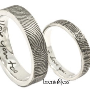 Love Note Fingerprint Wedding Band Set with Wrapped Prints on the Outside