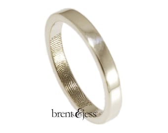 Narrow 3mm Fingerprint Wedding Ring with Wrapped Print on the Inside - Sterling Silver Fingerprint Ring