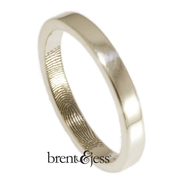 Narrow 3mm Fingerprint Wedding Ring with Wrapped Print on the Inside - Sterling Silver Fingerprint Ring