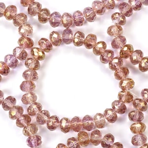 Pink Topaz Luster Faceted Czech Glass Donut Rondelles 5x7mm - 25