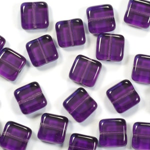 9mm Purple Tanzanite Flat Square Czech Glass Tile Beads - 25