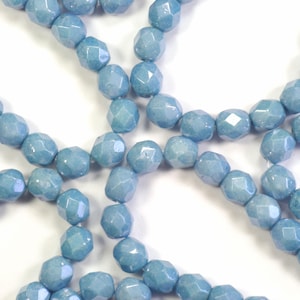 6mm Opaque Denim Blue Light Luster Finish Fire Polish Czech Glass Beads - 25