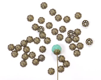 5mm Solid Antiqued Brass Scalloped Filigree Bead Caps Perforated Design - 50