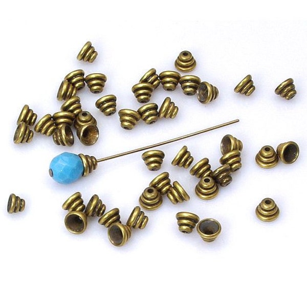 6mm Beehive Bead Caps Solid Antiqued Brass Made in USA - Choose Quantity