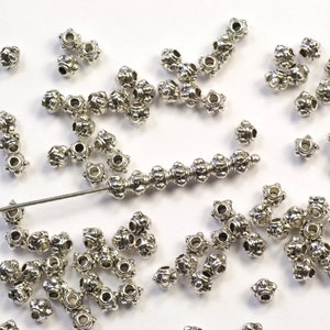 3mm Bali Style Granulated Spacer Antique Silver Plated Pewter Beads - 100