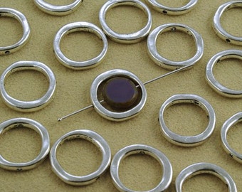 Pewter Round Oval Bead Frames Silver Plated 15x16mm - 8