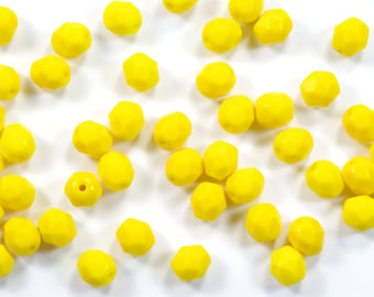 6mm Bright Opaque Lemon Yellow Fire Polish Czech Glass Beads - 25