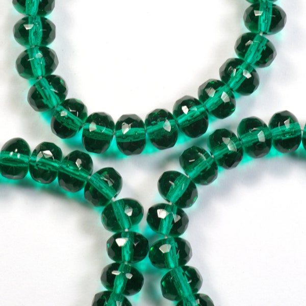 5x7mm Emerald Green Donut Rondelles Faceted Czech Glass Beads - 25